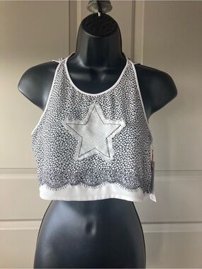 White & Black Star Pattern Cropped Top
